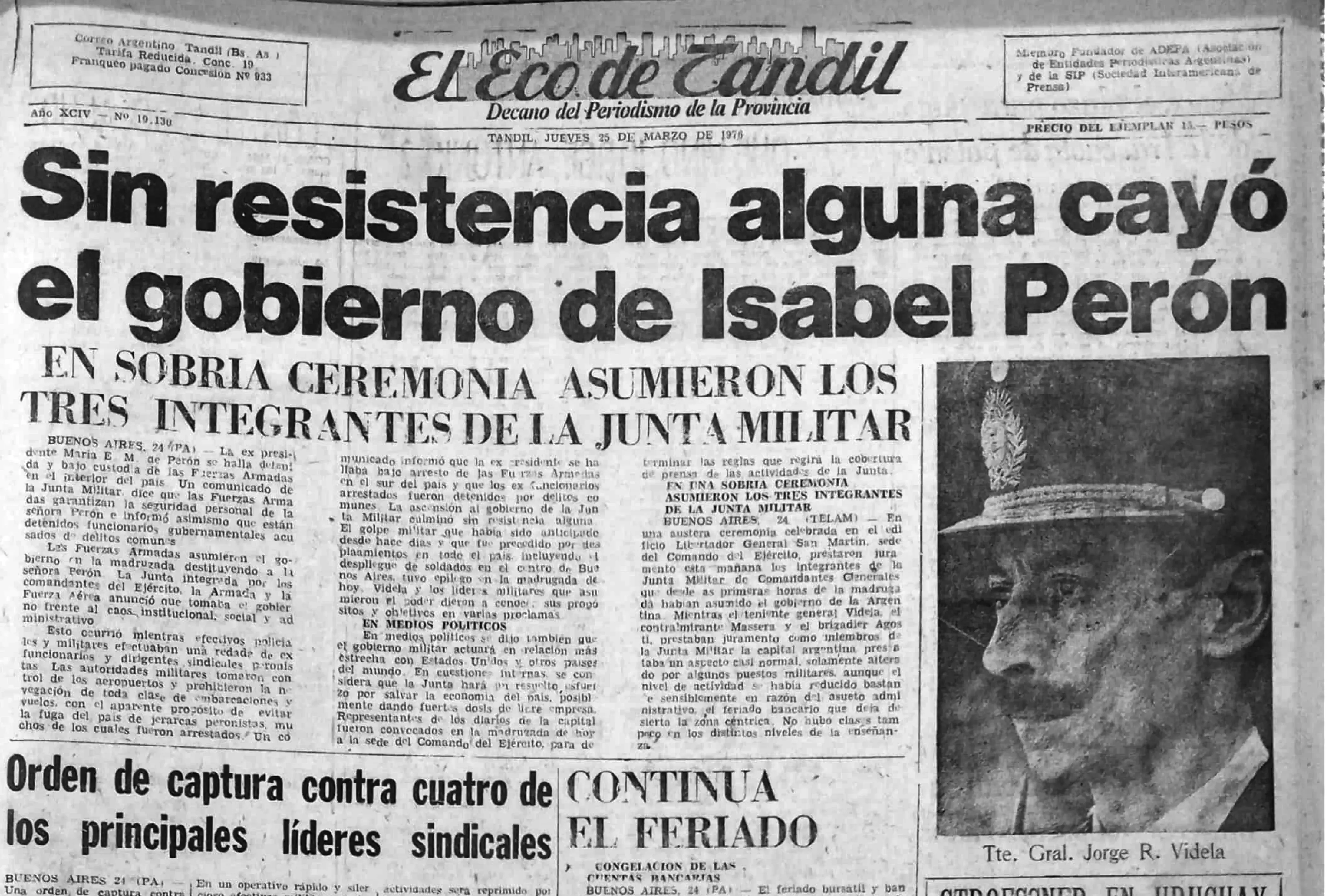 Tapa del diario Clarín, 23 de marzo de 1976